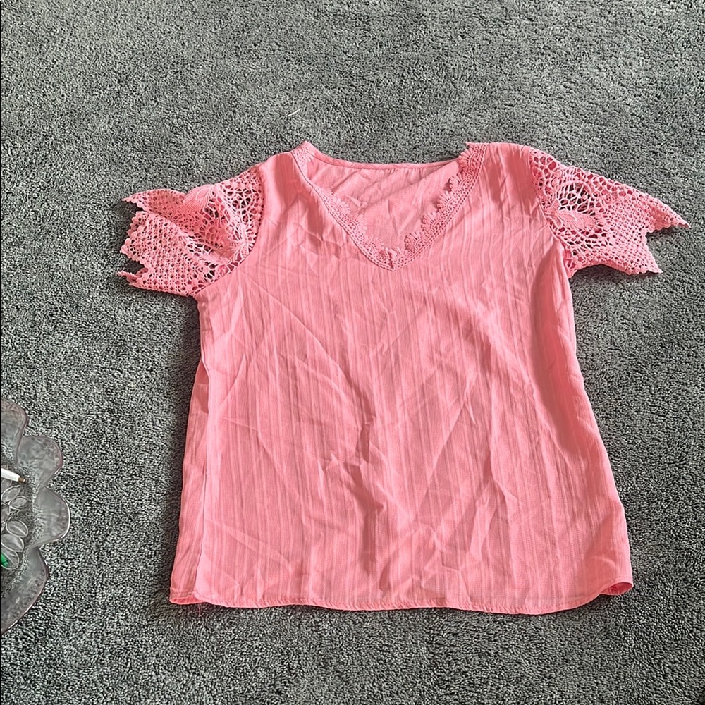 SHEIN Pink Ribbed Ruffled Blouse